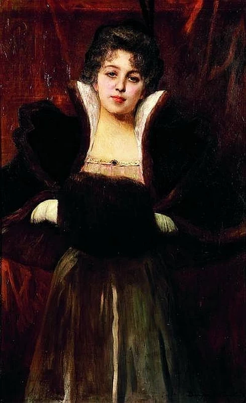 Jean - Joseph Benjamin, Constant, Donna elegante con il manicotto di pelliccia
